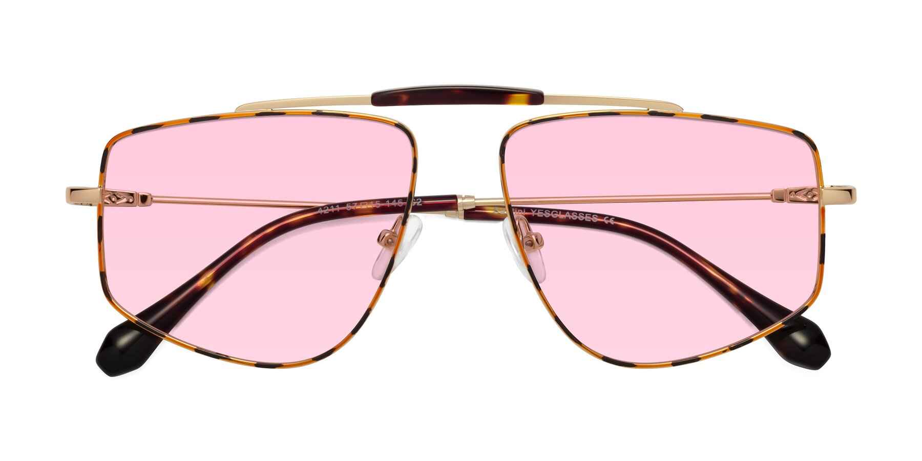 Folded Front of Santini in Leopard-Print-Gold with Light Pink Tinted Lenses