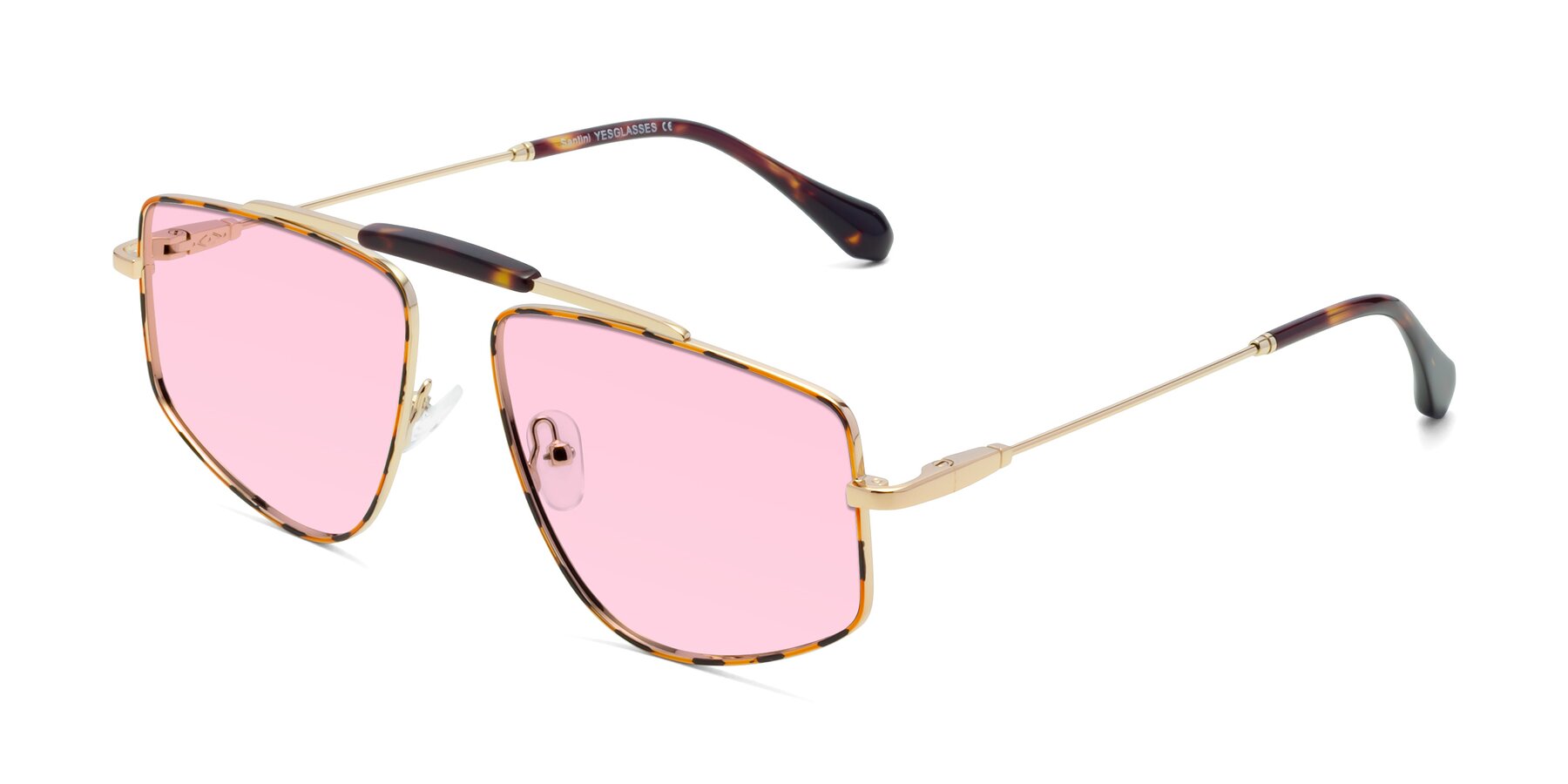 Angle of Santini in Leopard-Print-Gold with Light Pink Tinted Lenses