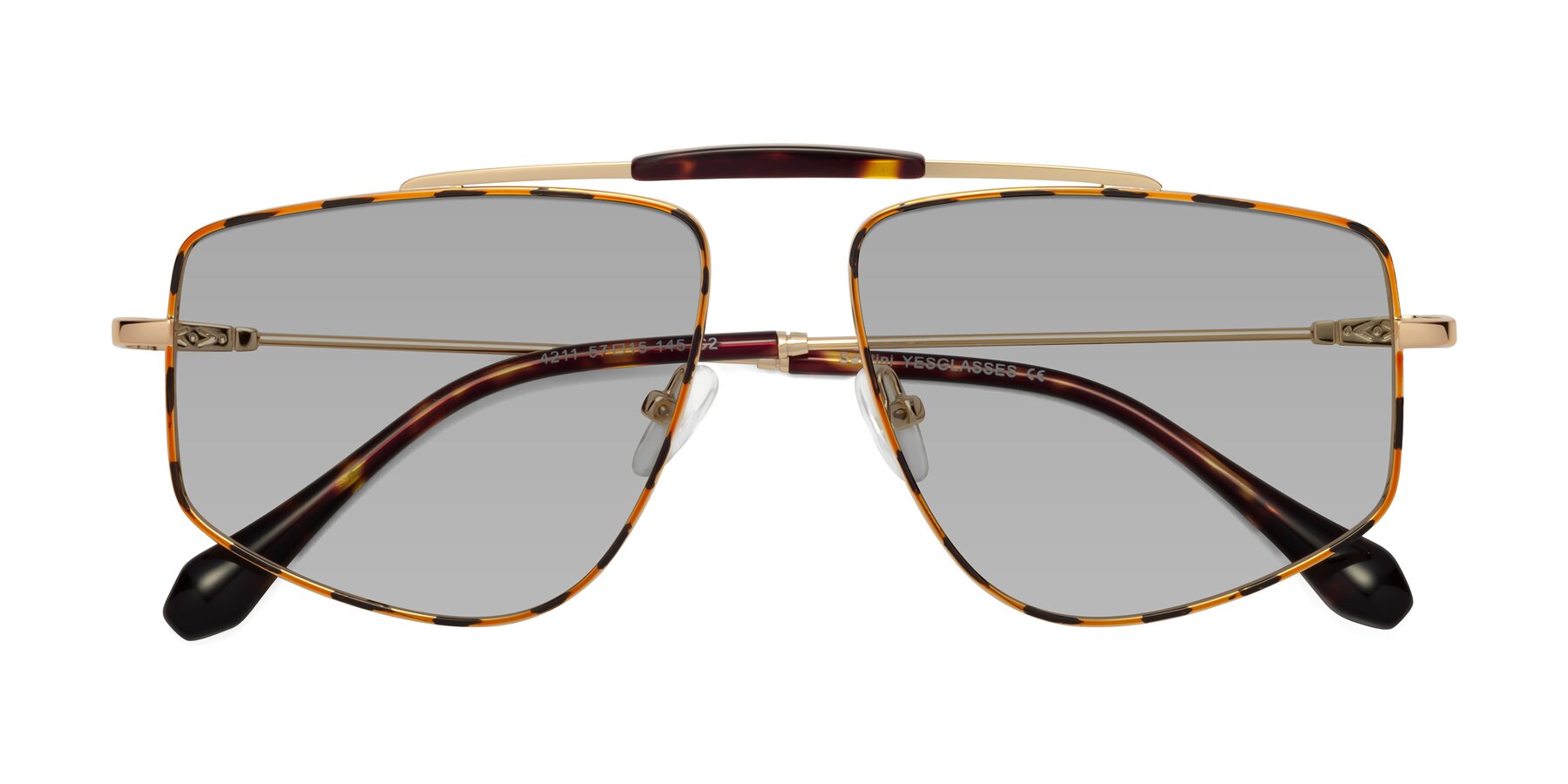Folded Front of Santini in Leopard-Print-Gold with Light Gray Tinted Lenses