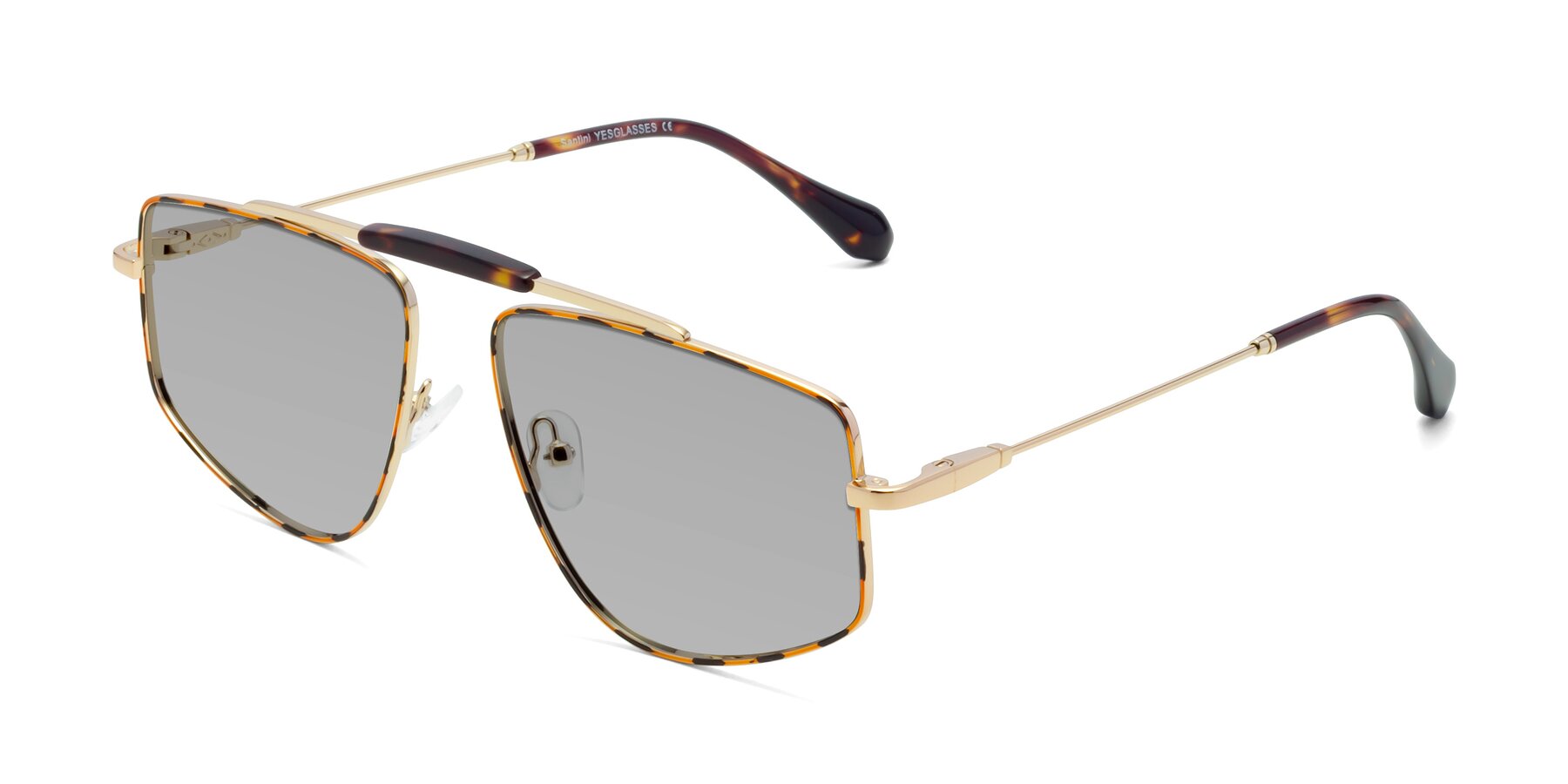 Angle of Santini in Leopard-Print-Gold with Light Gray Tinted Lenses