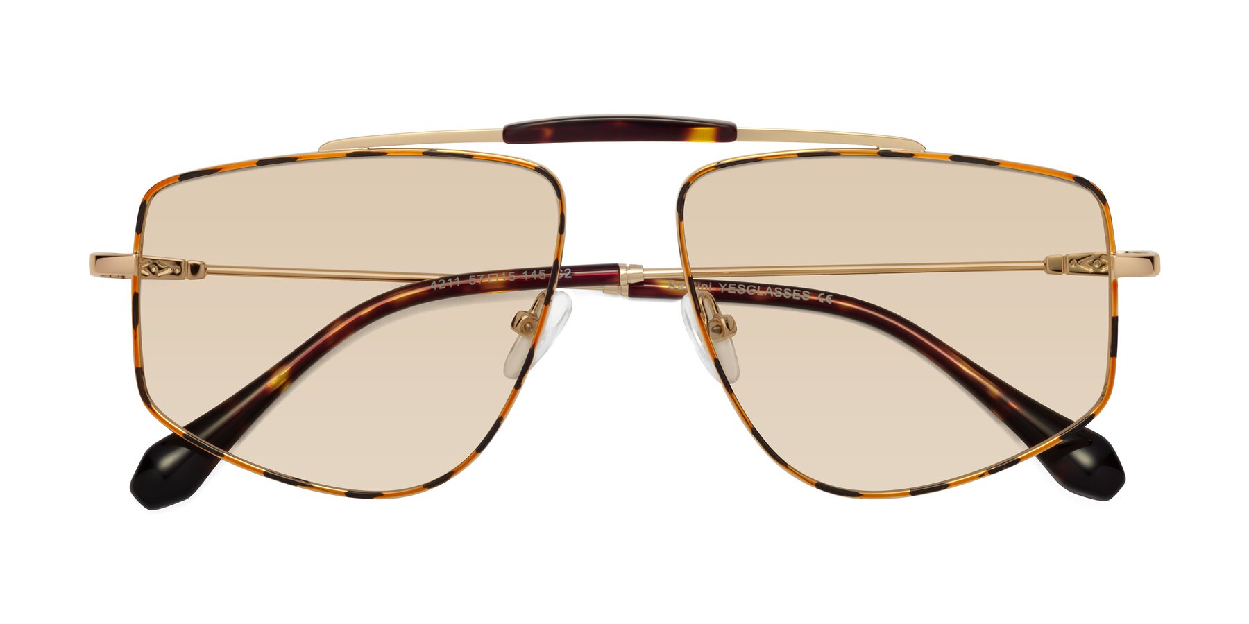 Folded Front of Santini in Leopard-Print-Gold with Light Brown Tinted Lenses