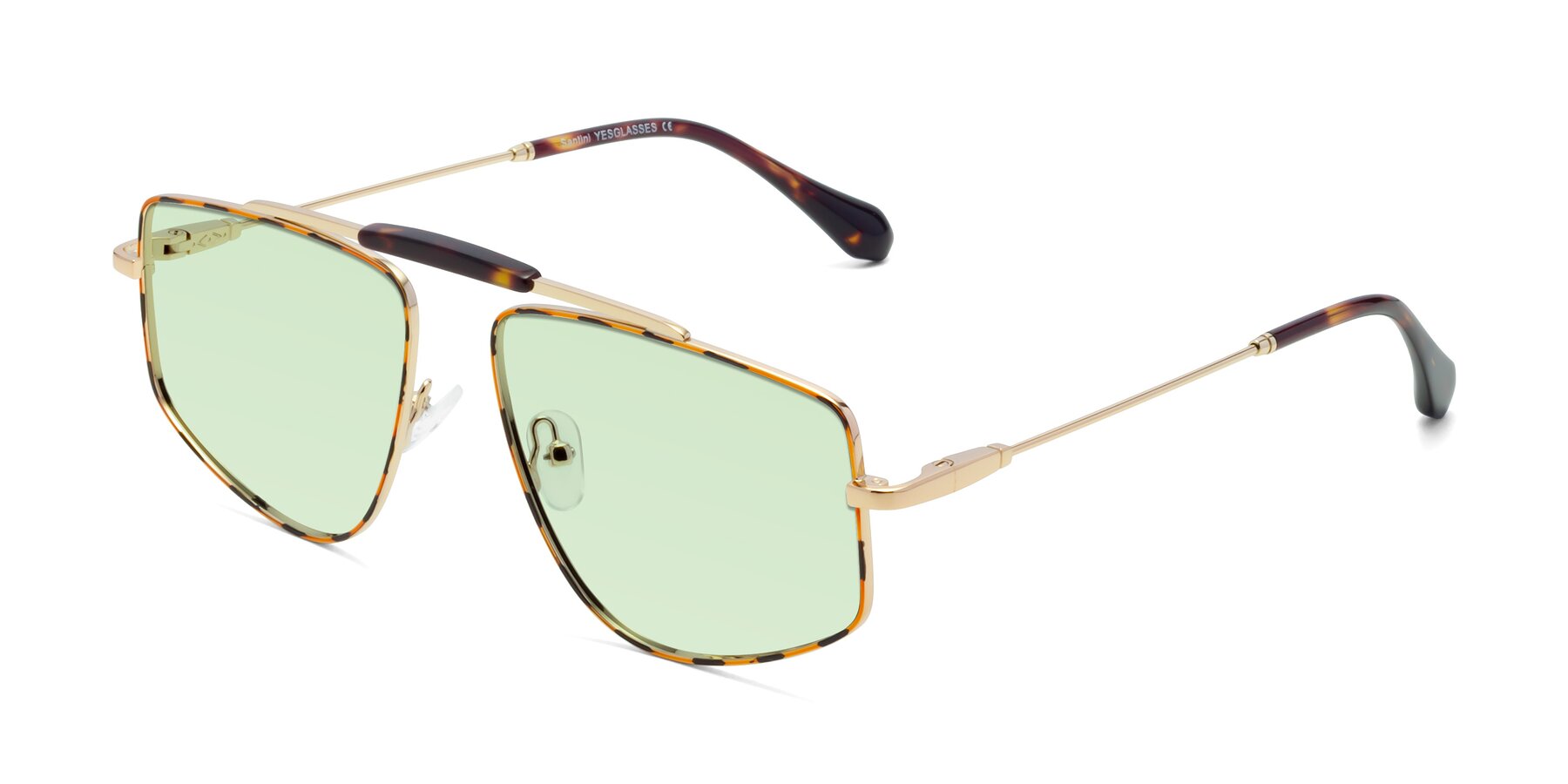 Angle of Santini in Leopard-Print-Gold with Light Green Tinted Lenses