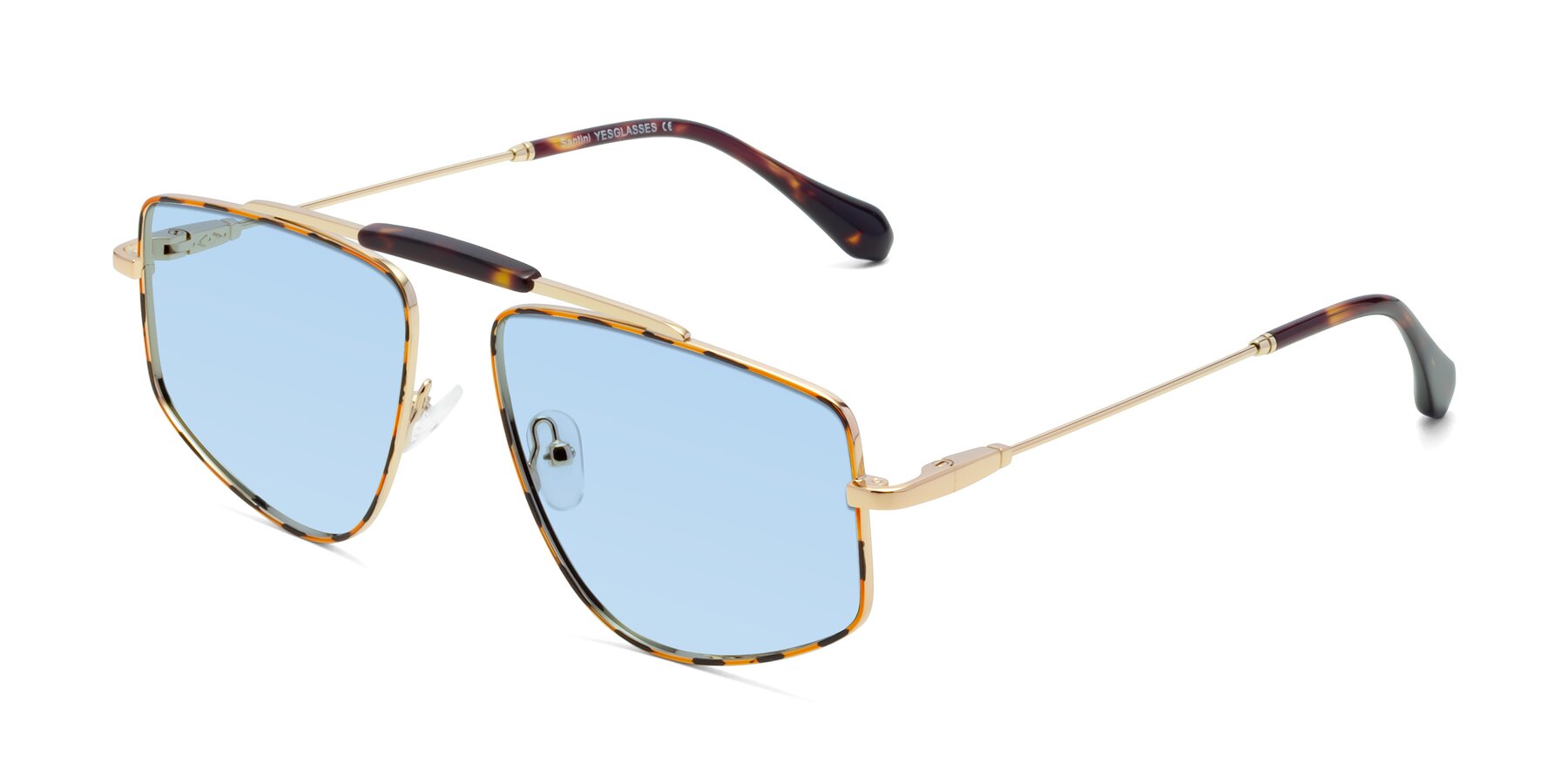 Angle of Santini in Leopard-Print-Gold with Light Blue Tinted Lenses