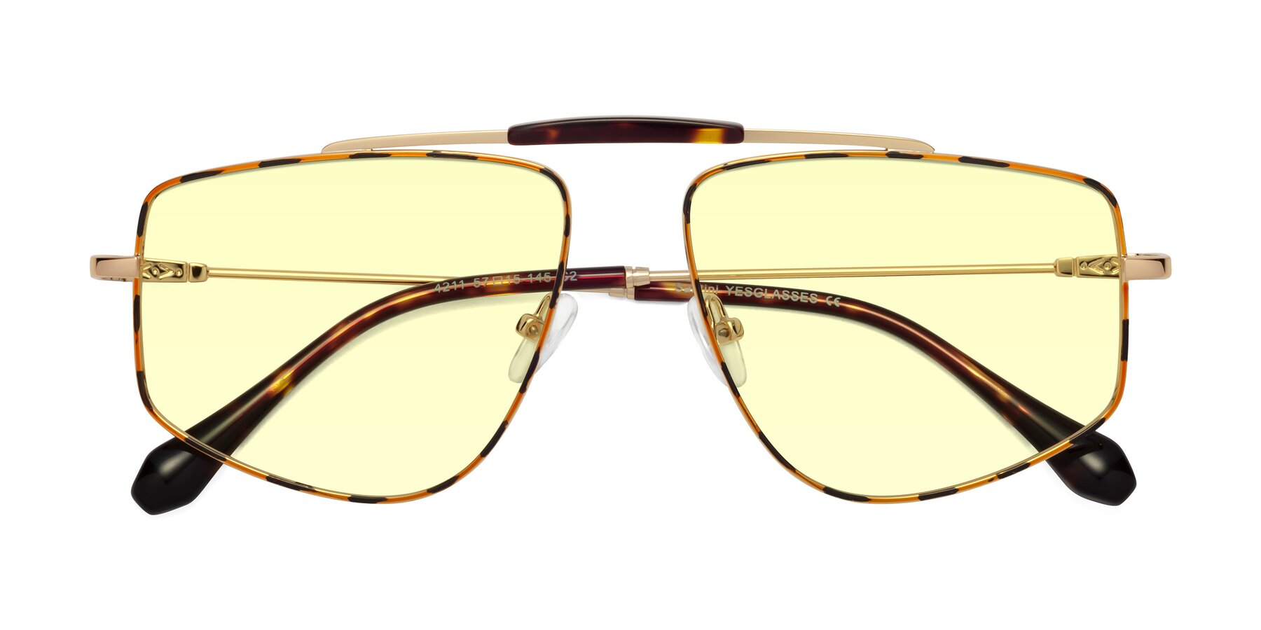 Folded Front of Santini in Leopard-Print-Gold with Light Yellow Tinted Lenses