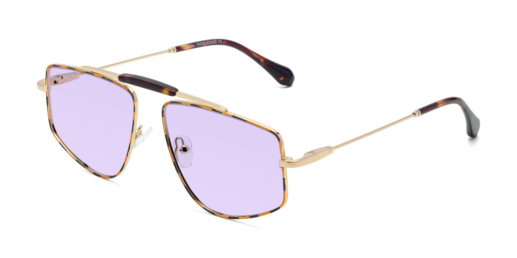 Angle of Santini in Leopard-Print-Gold with Light Purple Tinted Lenses