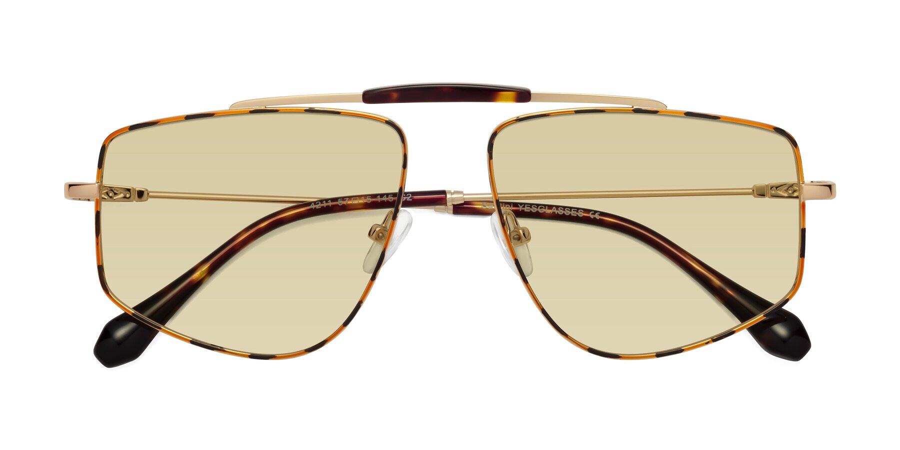 Folded Front of Santini in Leopard-Print-Gold with Light Champagne Tinted Lenses