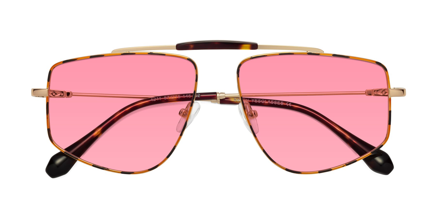 Folded Front of Santini in Leopard-Print-Gold with Pink Tinted Lenses