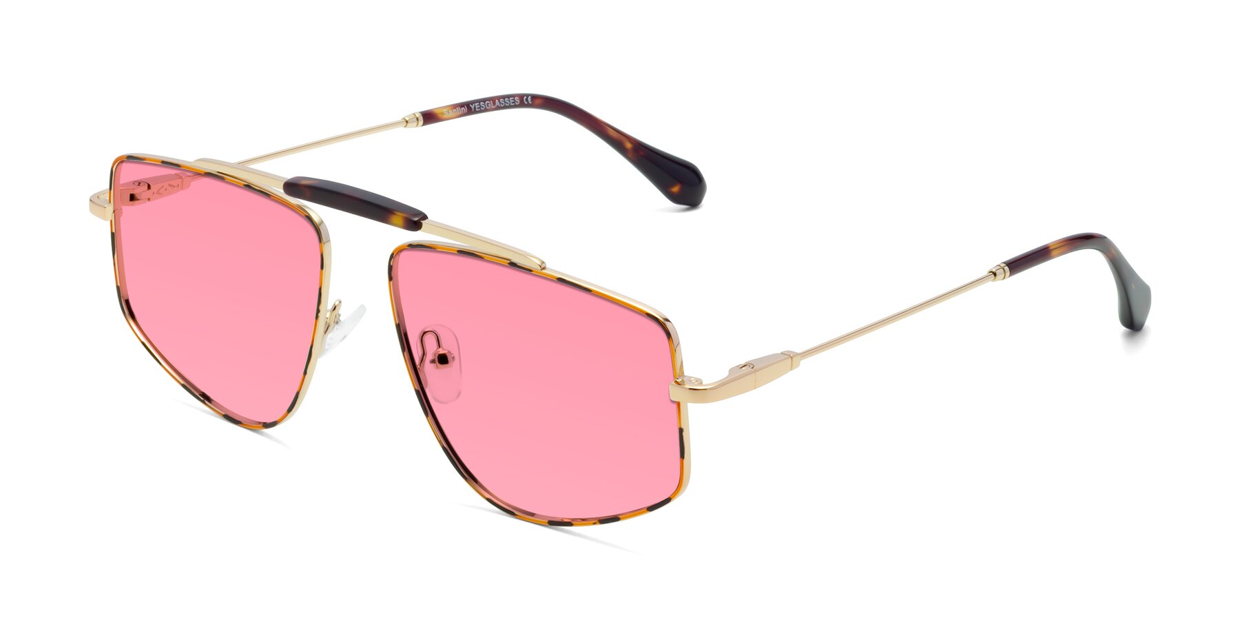Angle of Santini in Leopard-Print-Gold with Pink Tinted Lenses