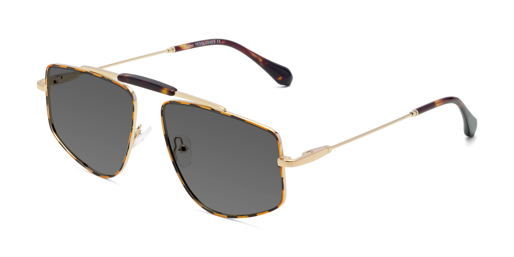 Angle of Santini in Leopard-Print-Gold with Medium Gray Tinted Lenses