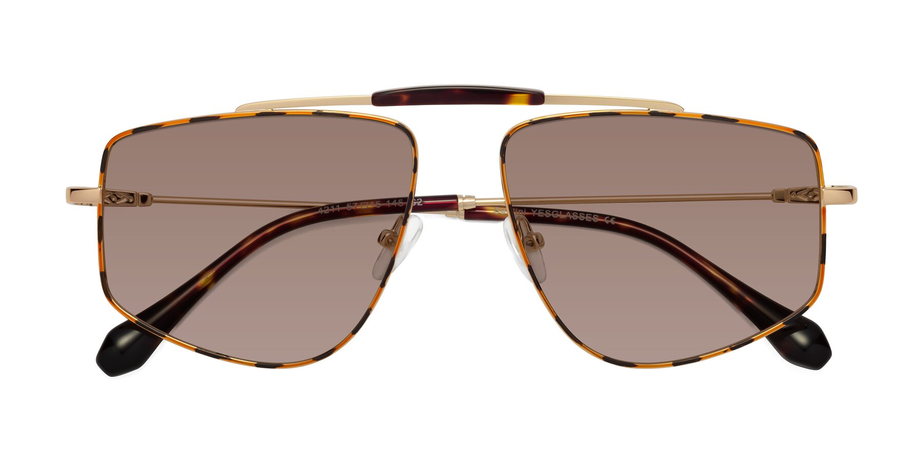 Folded Front of Santini in Leopard-Print-Gold with Medium Brown Tinted Lenses
