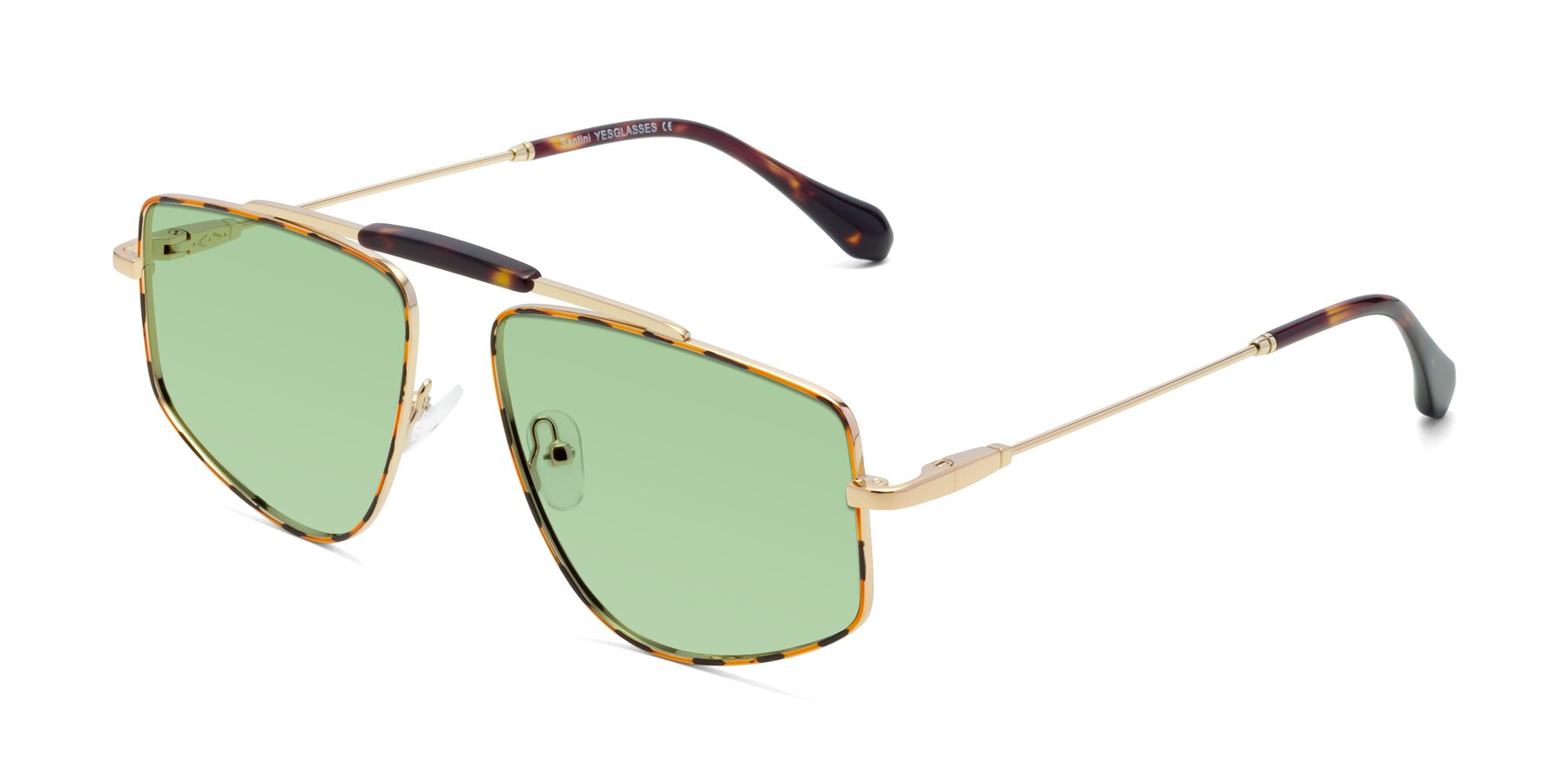 Angle of Santini in Leopard-Print-Gold with Medium Green Tinted Lenses