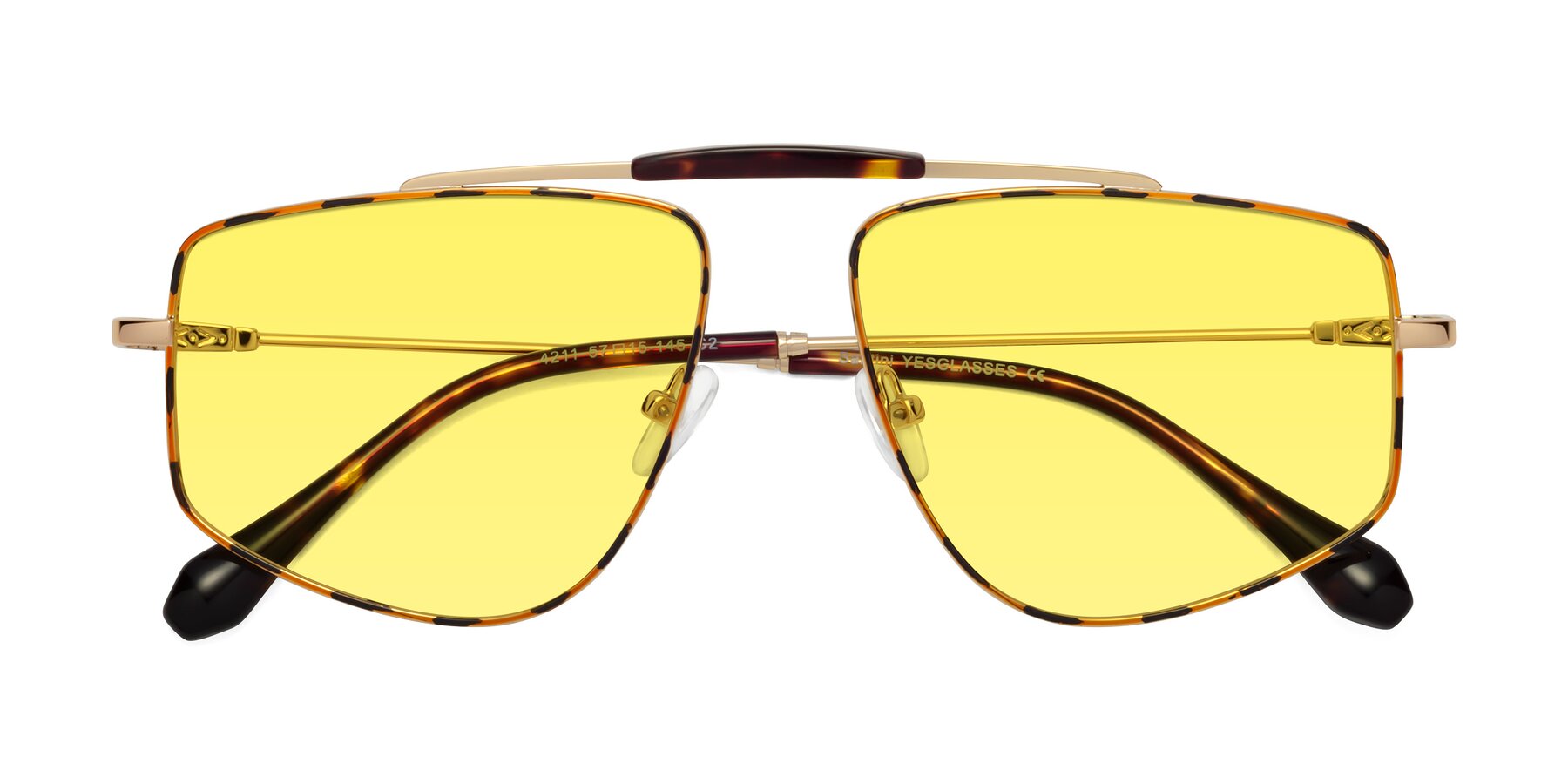 Folded Front of Santini in Leopard-Print-Gold with Medium Yellow Tinted Lenses