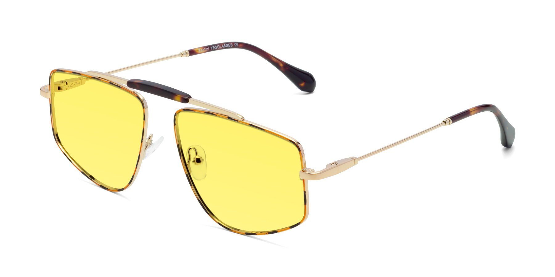 Angle of Santini in Leopard-Print-Gold with Medium Yellow Tinted Lenses