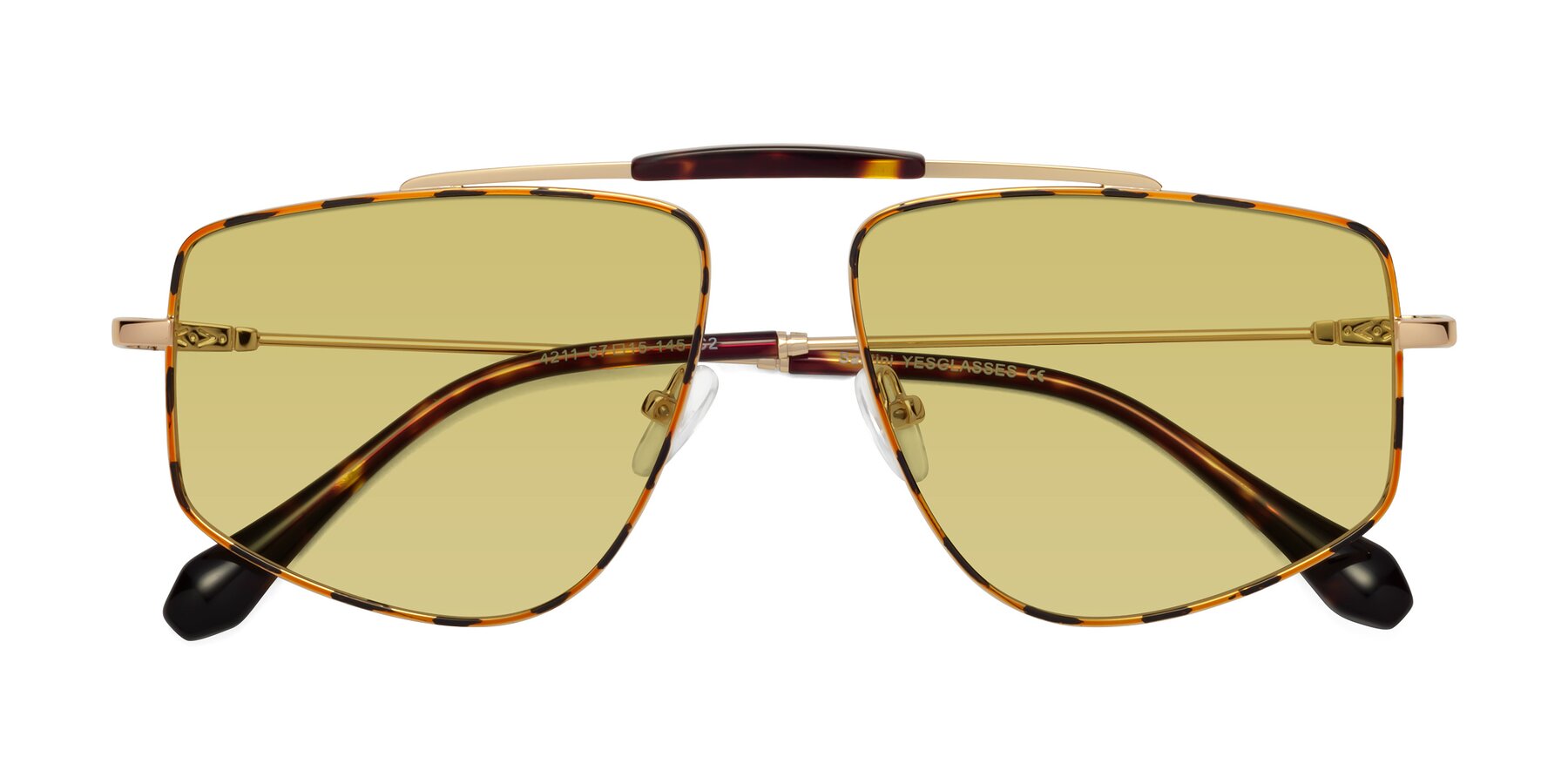 Folded Front of Santini in Leopard-Print-Gold with Medium Champagne Tinted Lenses