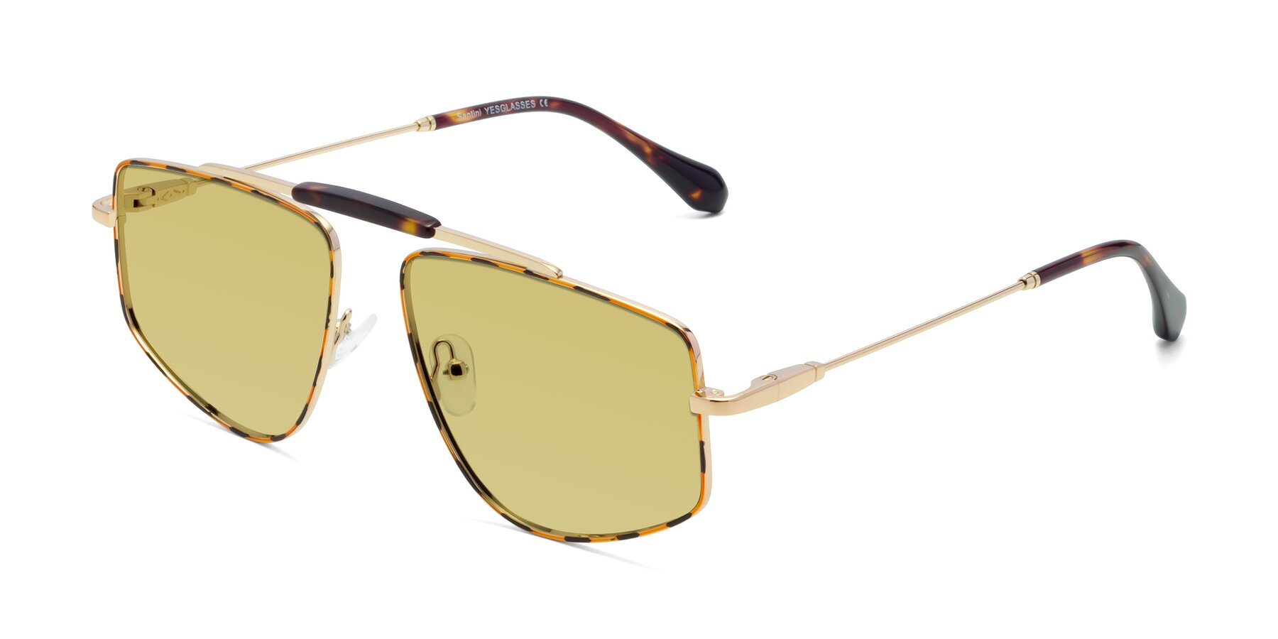 Angle of Santini in Leopard-Print-Gold with Medium Champagne Tinted Lenses