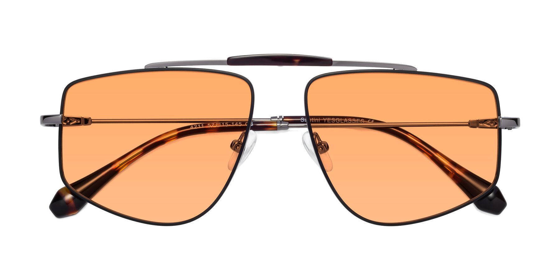 Folded Front of Santini in Leopard-Print-Gold with Medium Orange Tinted Lenses