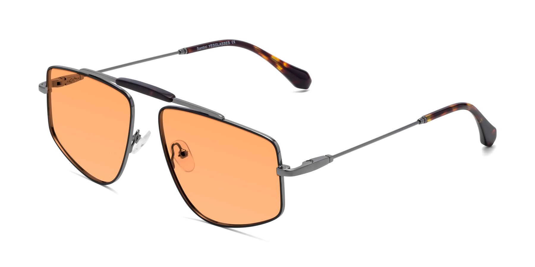 Angle of Santini in Leopard-Print-Gold with Medium Orange Tinted Lenses