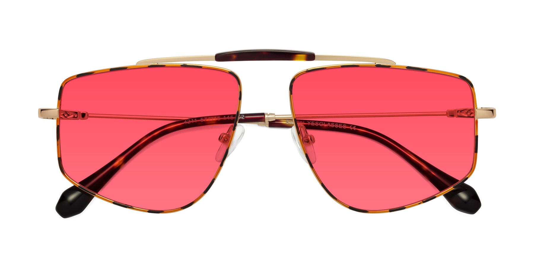 Folded Front of Santini in Leopard-Print-Gold with Red Tinted Lenses