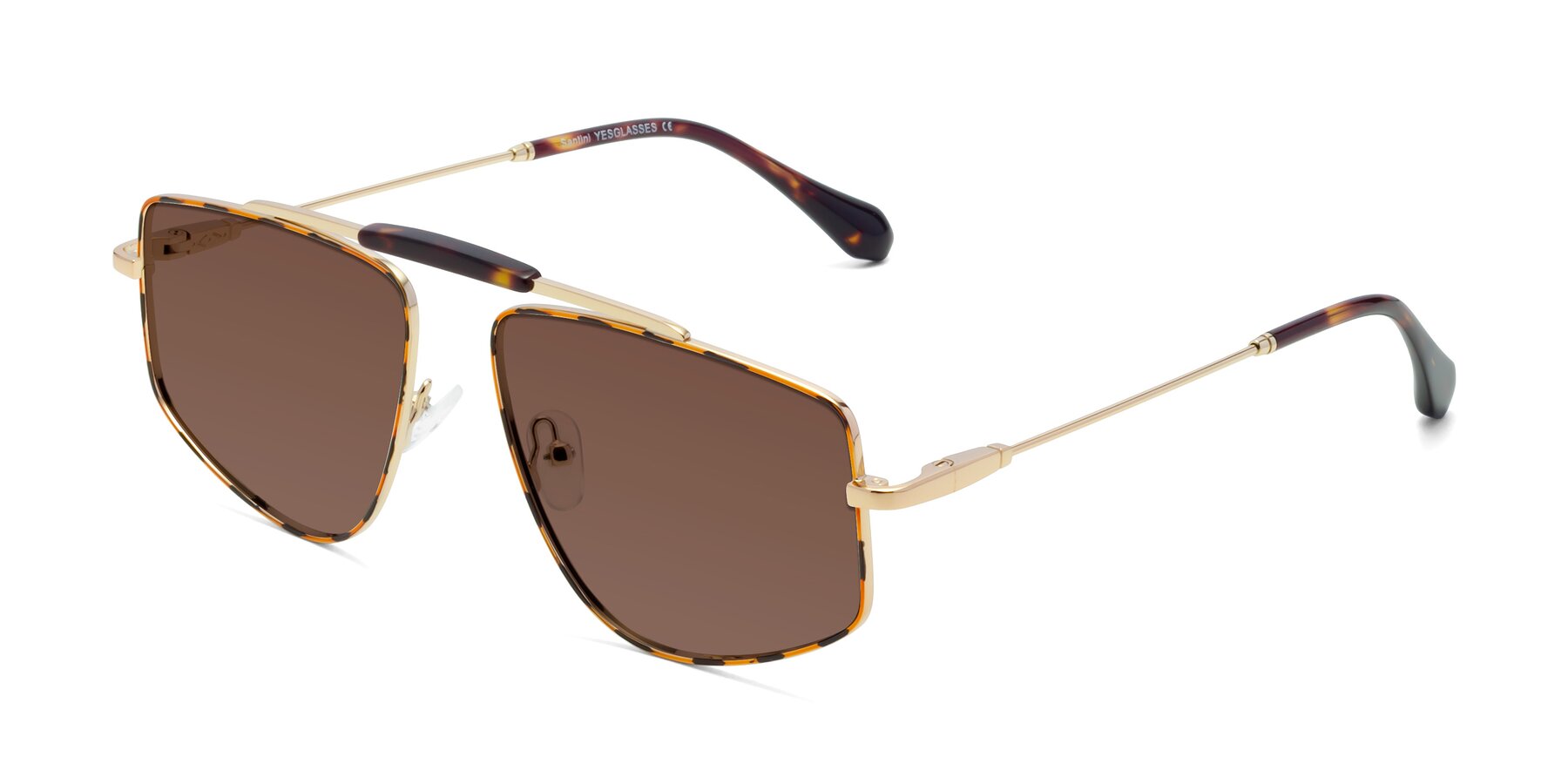 Angle of Santini in Leopard-Print-Gold with Brown Tinted Lenses