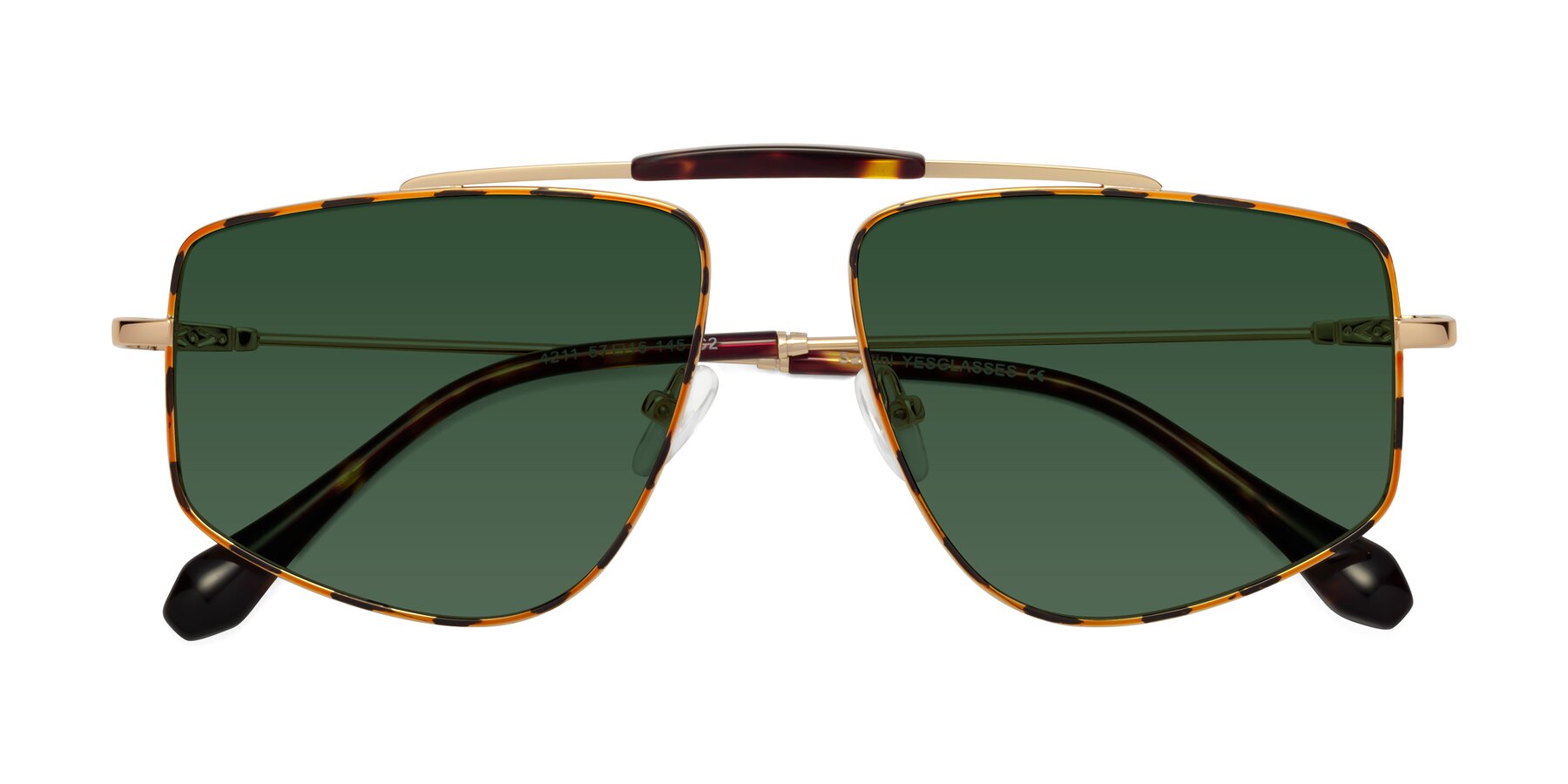 Folded Front of Santini in Leopard-Print-Gold with Green Tinted Lenses