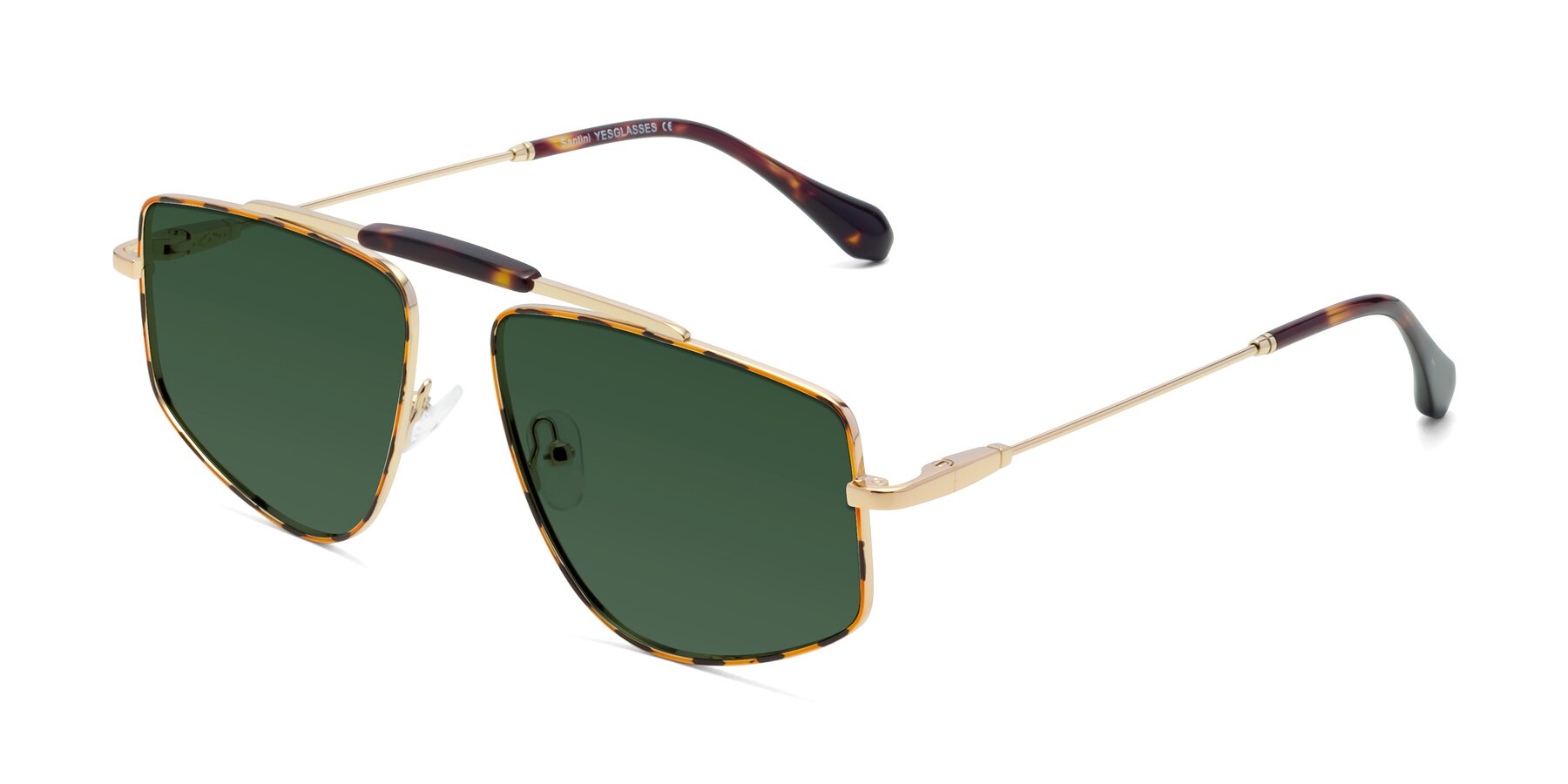 Angle of Santini in Leopard-Print-Gold with Green Tinted Lenses