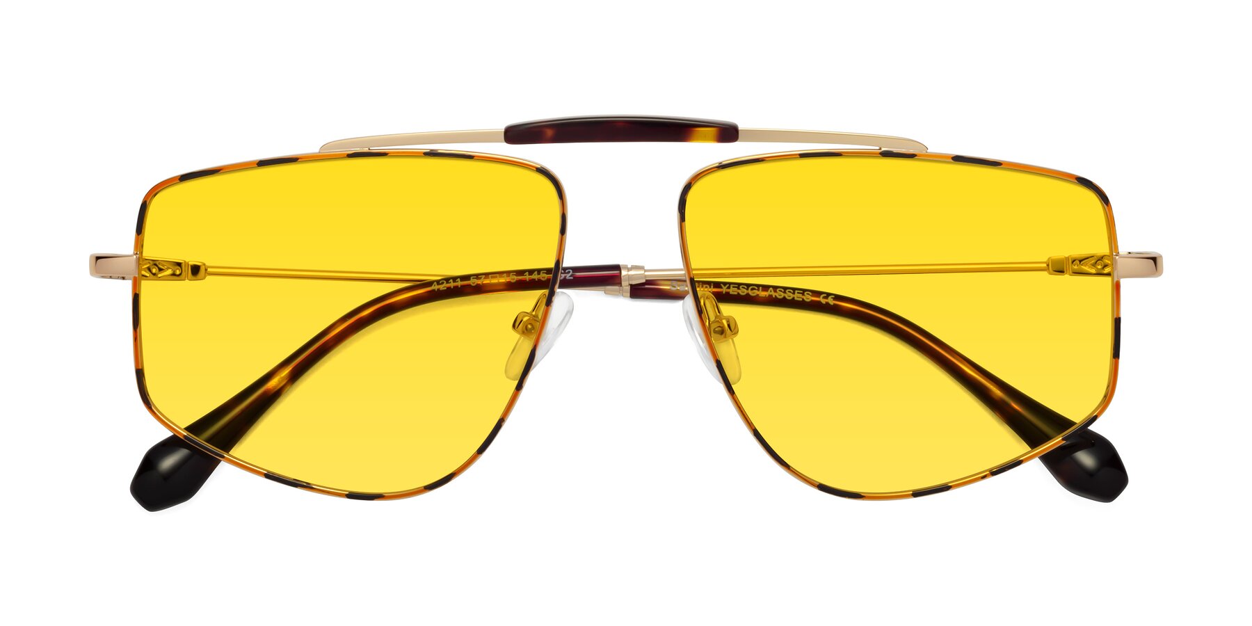 Folded Front of Santini in Leopard-Print-Gold with Yellow Tinted Lenses