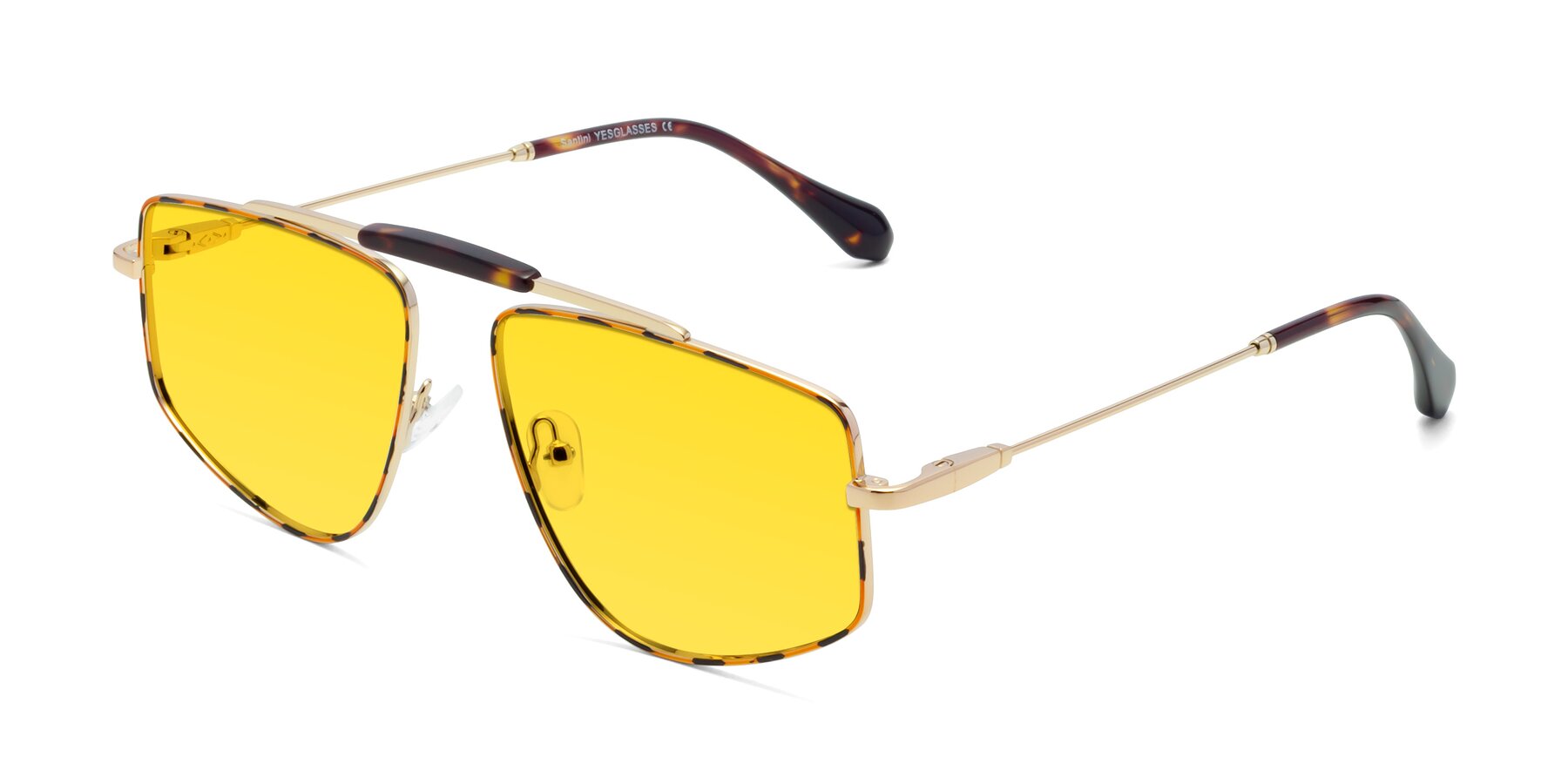 Angle of Santini in Leopard-Print-Gold with Yellow Tinted Lenses