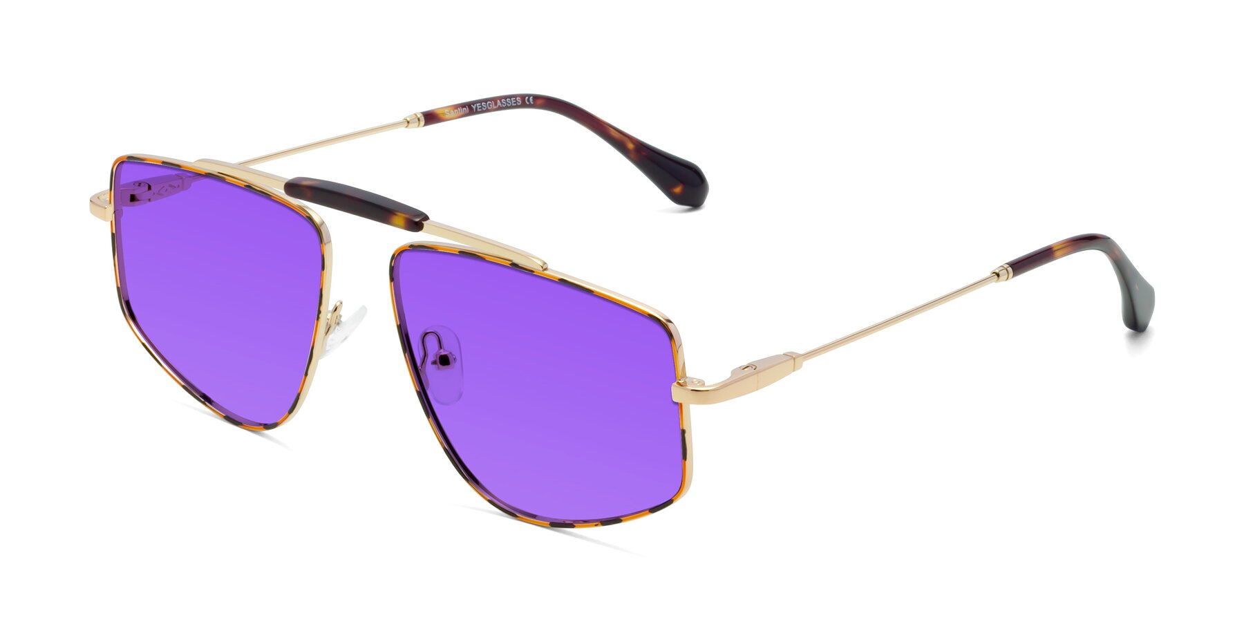 Angle of Santini in Leopard-Print-Gold with Purple Tinted Lenses