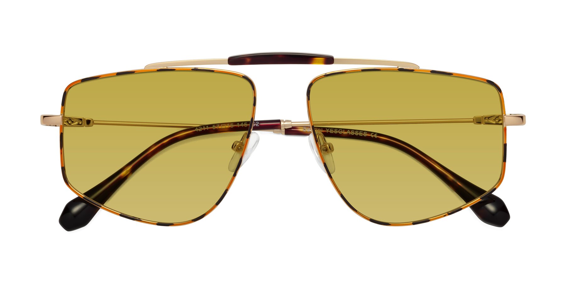 Folded Front of Santini in Leopard-Print-Gold with Champagne Tinted Lenses