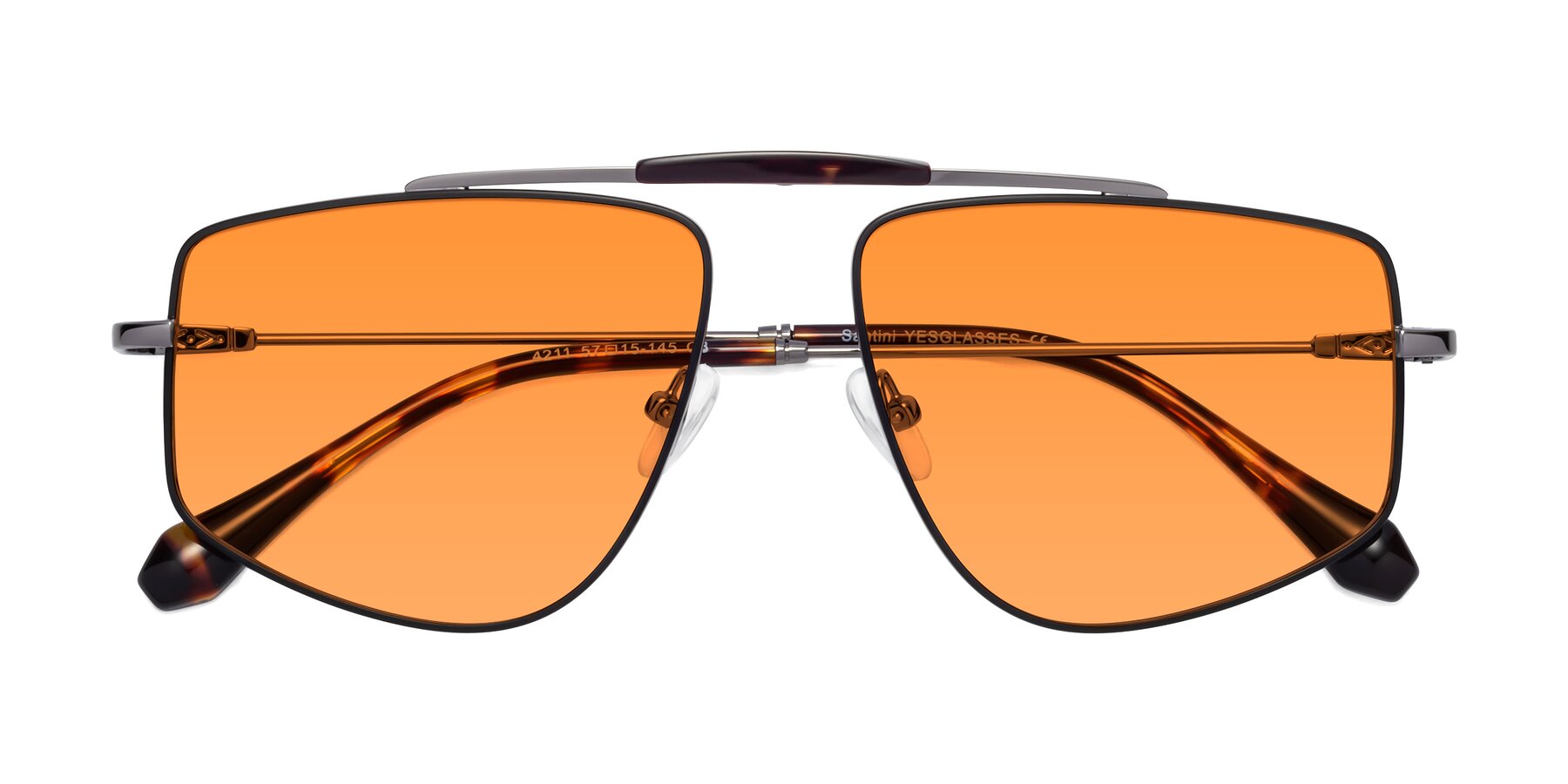 Folded Front of Santini in Leopard-Print-Gold with Orange Tinted Lenses