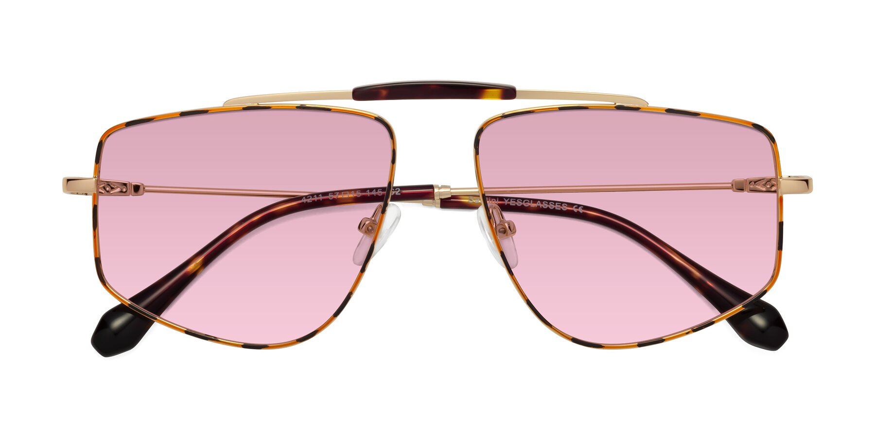 Folded Front of Santini in Leopard-Print-Gold with Light Wine Tinted Lenses