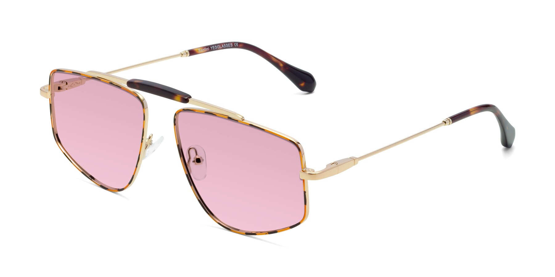 Angle of Santini in Leopard-Print-Gold with Light Wine Tinted Lenses