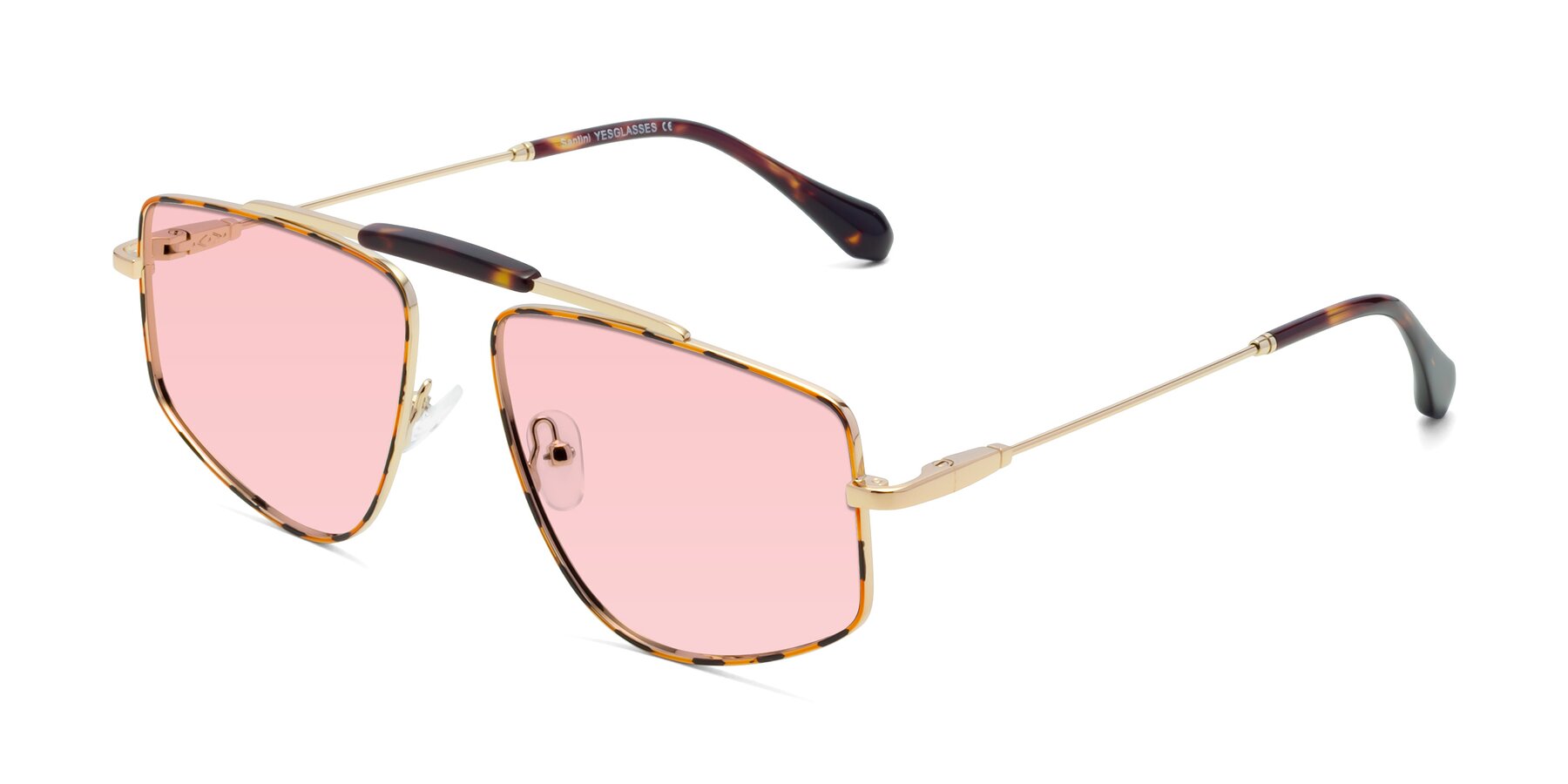 Angle of Santini in Leopard-Print-Gold with Light Garnet Tinted Lenses