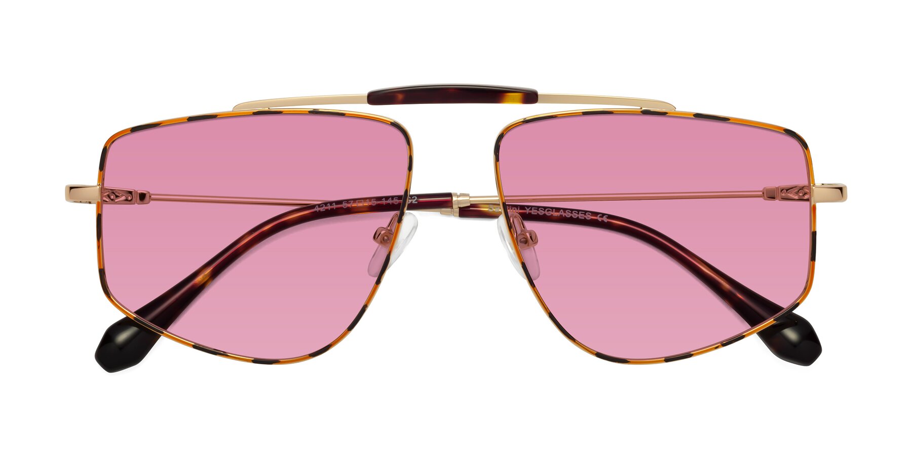 Folded Front of Santini in Leopard-Print-Gold with Medium Wine Tinted Lenses