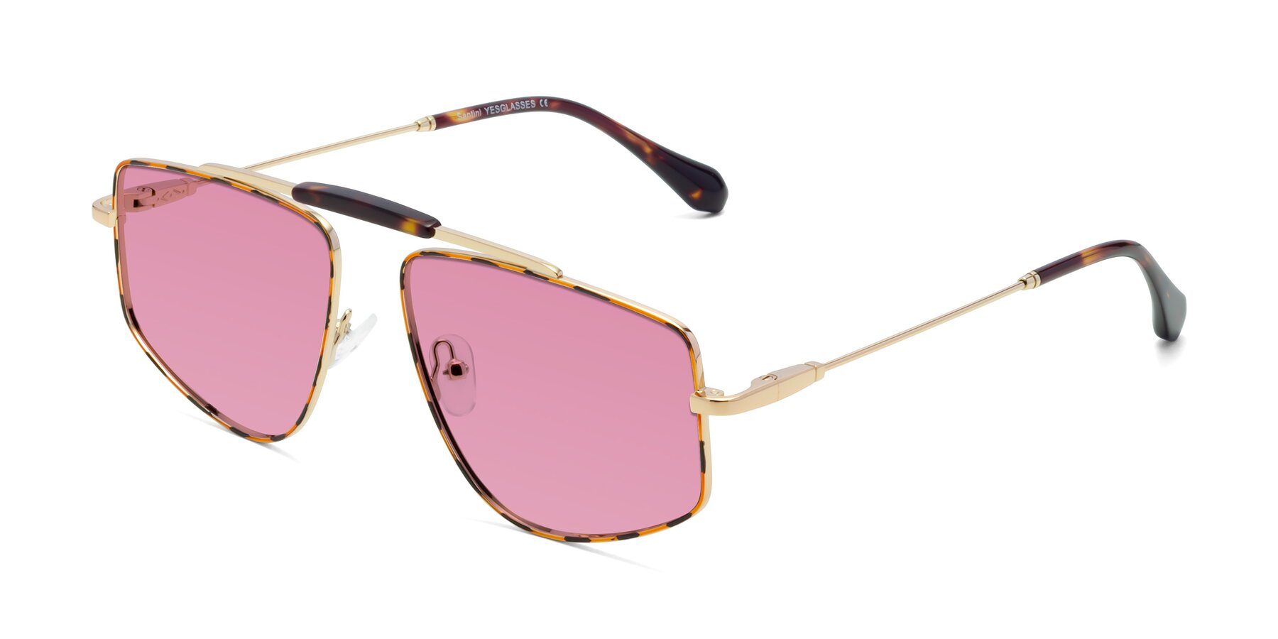 Angle of Santini in Leopard-Print-Gold with Medium Wine Tinted Lenses