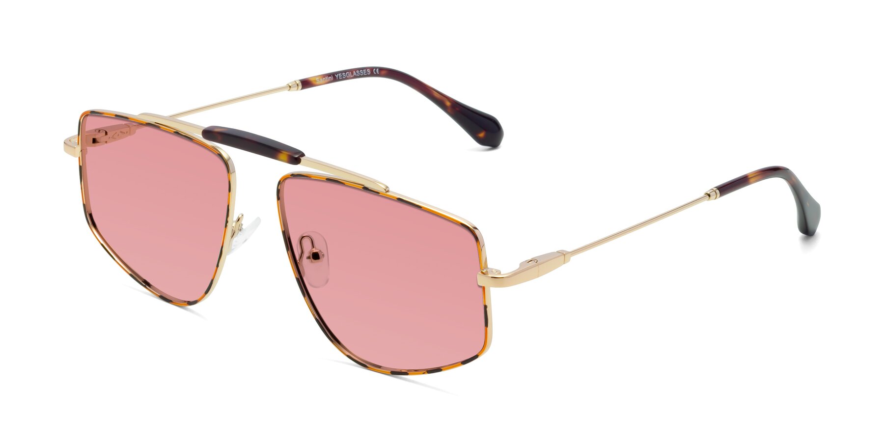 Angle of Santini in Leopard-Print-Gold with Medium Garnet Tinted Lenses