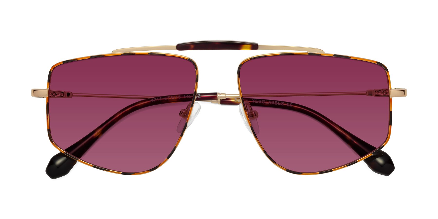 Folded Front of Santini in Leopard-Print-Gold with Wine Tinted Lenses