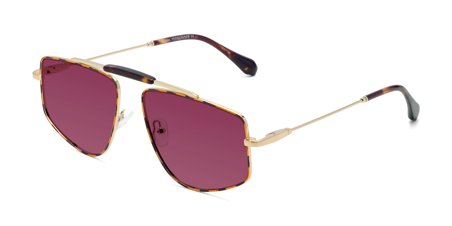 Angle of Santini in Leopard-Print-Gold with Wine Tinted Lenses