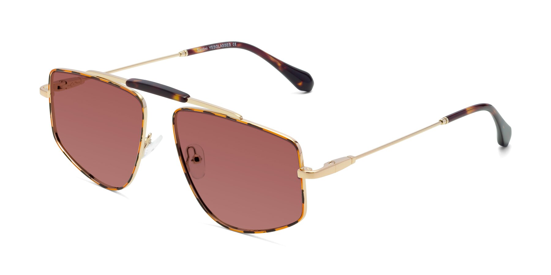 Angle of Santini in Leopard-Print-Gold with Garnet Tinted Lenses