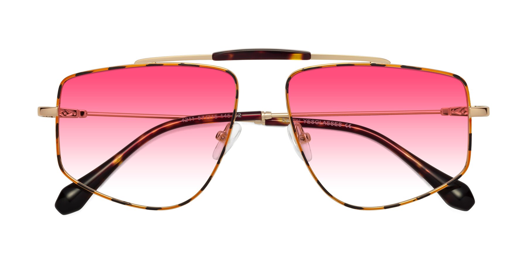 Folded Front of Santini in Leopard-Print-Gold with Pink Gradient Lenses