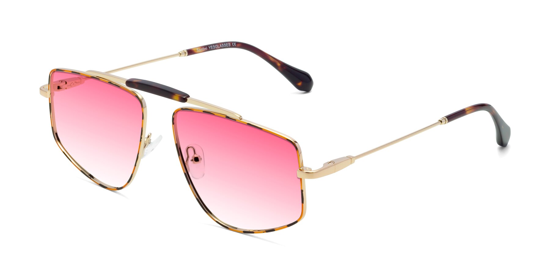 Angle of Santini in Leopard-Print-Gold with Pink Gradient Lenses