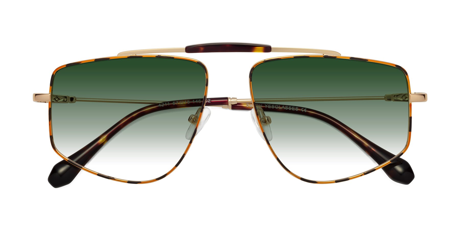 Folded Front of Santini in Leopard-Print-Gold with Green Gradient Lenses