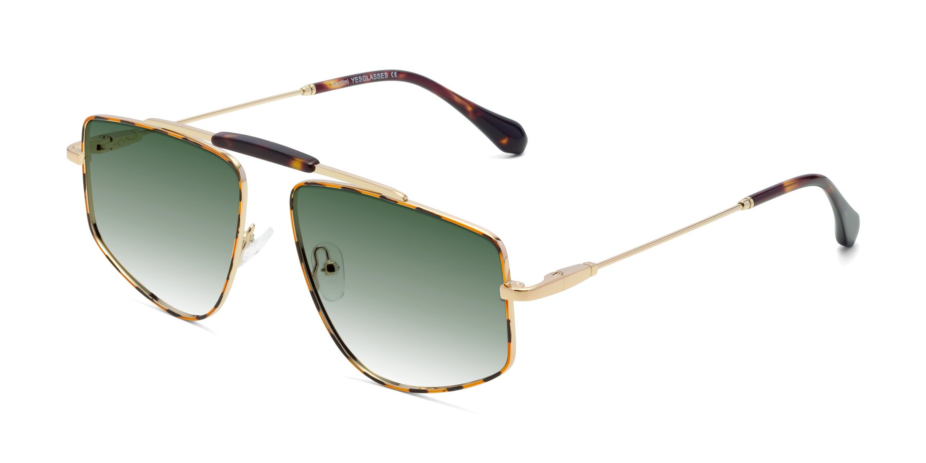 Angle of Santini in Leopard-Print-Gold with Green Gradient Lenses