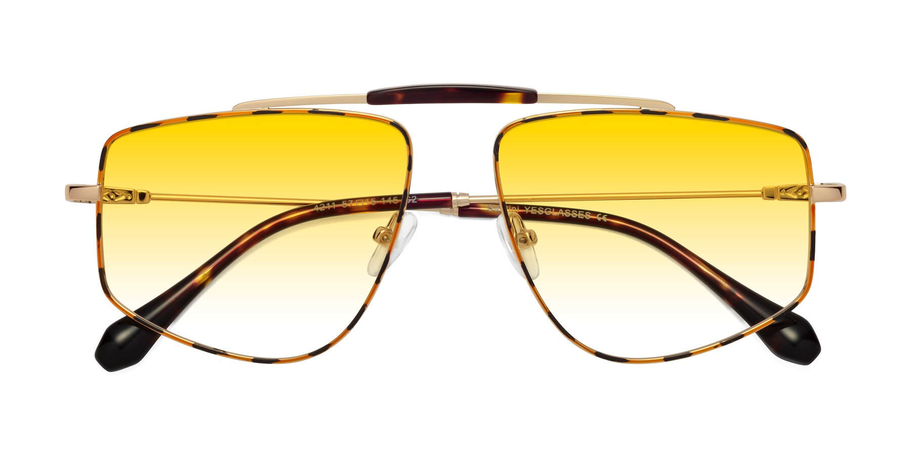 Folded Front of Santini in Leopard-Print-Gold with Yellow Gradient Lenses