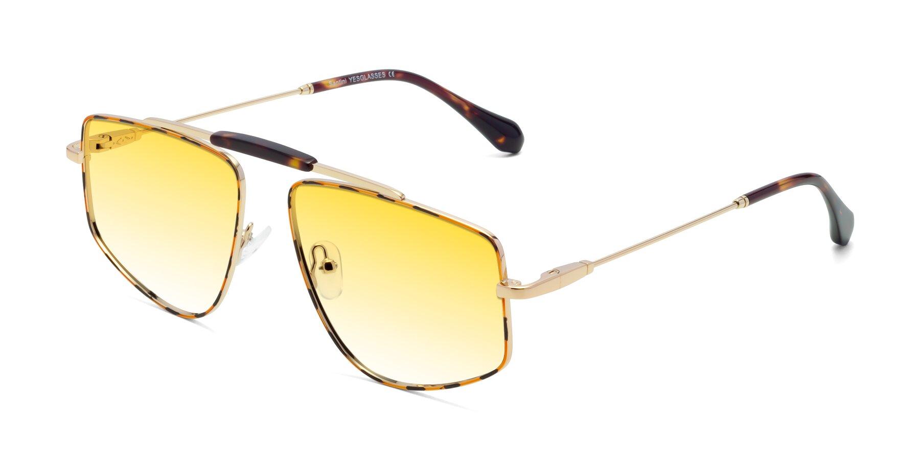 Angle of Santini in Leopard-Print-Gold with Yellow Gradient Lenses