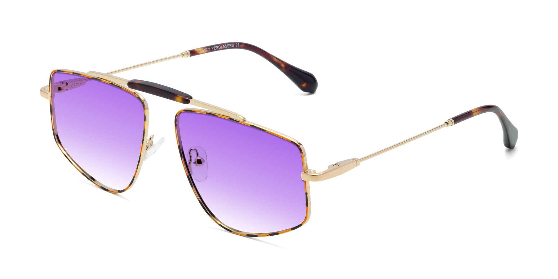 Angle of Santini in Leopard-Print-Gold with Purple Gradient Lenses