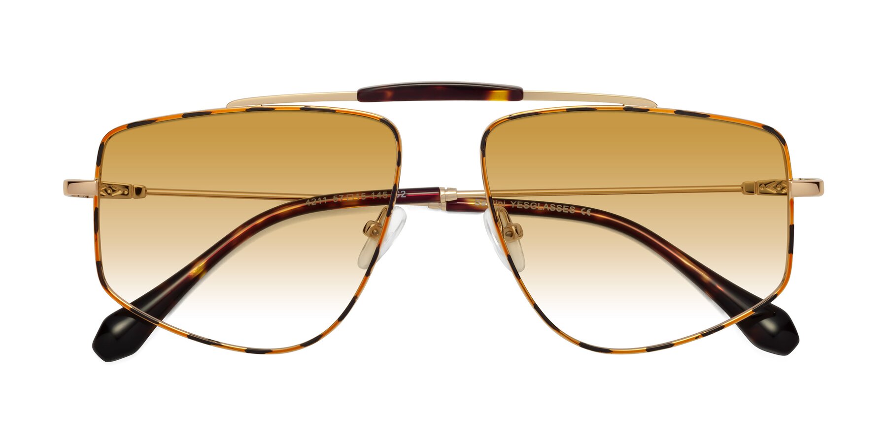 Folded Front of Santini in Leopard-Print-Gold with Champagne Gradient Lenses