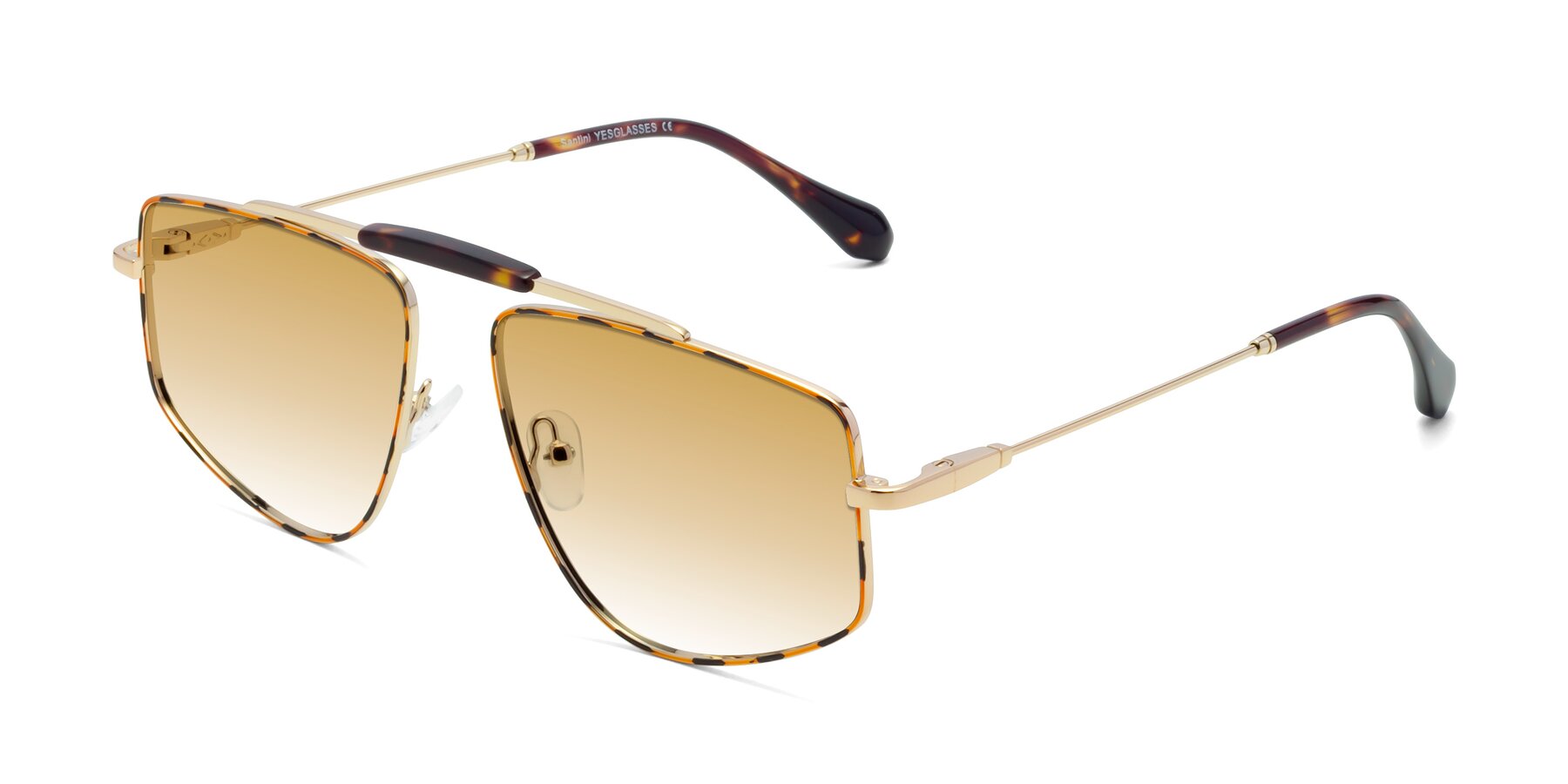 Angle of Santini in Leopard-Print-Gold with Champagne Gradient Lenses