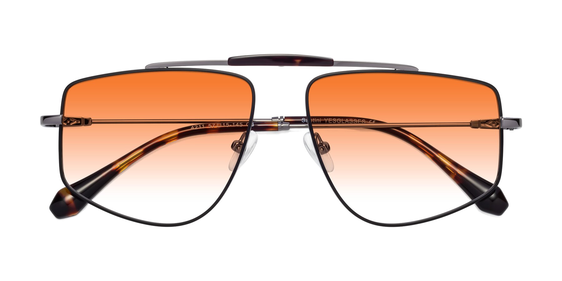 Folded Front of Santini in Leopard-Print-Gold with Orange Gradient Lenses