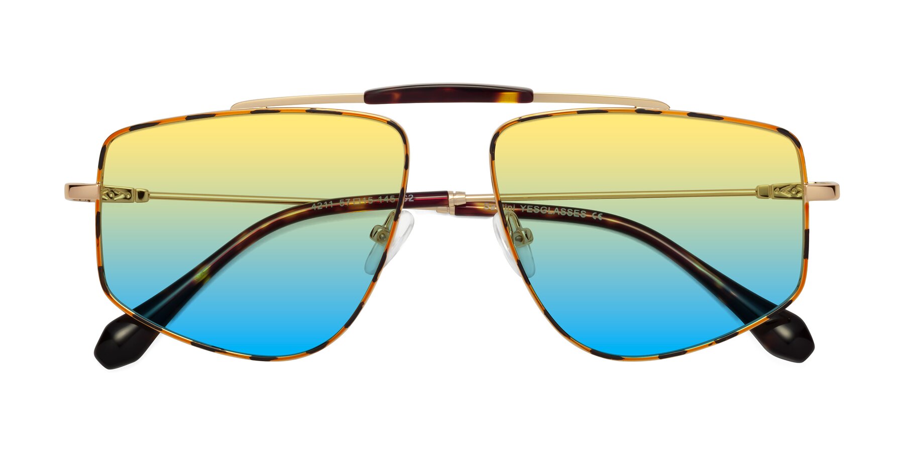 Folded Front of Santini in Leopard-Print-Gold with Yellow / Blue Gradient Lenses